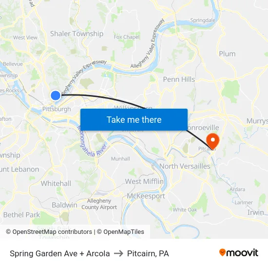 Spring Garden Ave + Arcola to Pitcairn, PA map