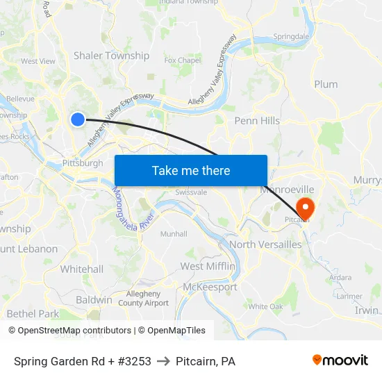 Spring Garden Rd + #3253 to Pitcairn, PA map