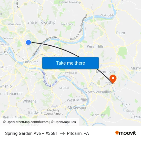 Spring Garden Ave + #3681 to Pitcairn, PA map