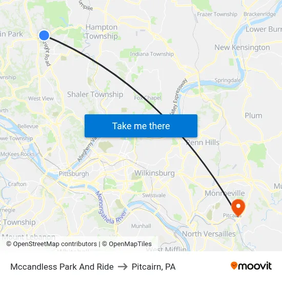 Mccandless Park And Ride to Pitcairn, PA map