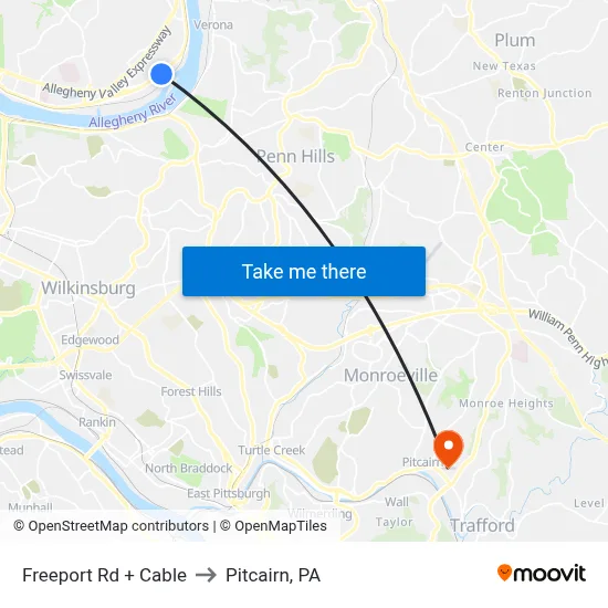 Freeport Rd + Cable to Pitcairn, PA map