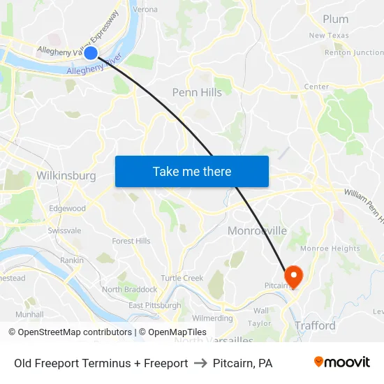 Old Freeport Terminus + Freeport to Pitcairn, PA map