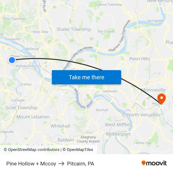 Pine Hollow + Mccoy to Pitcairn, PA map