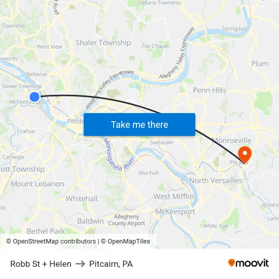 Robb St + Helen to Pitcairn, PA map