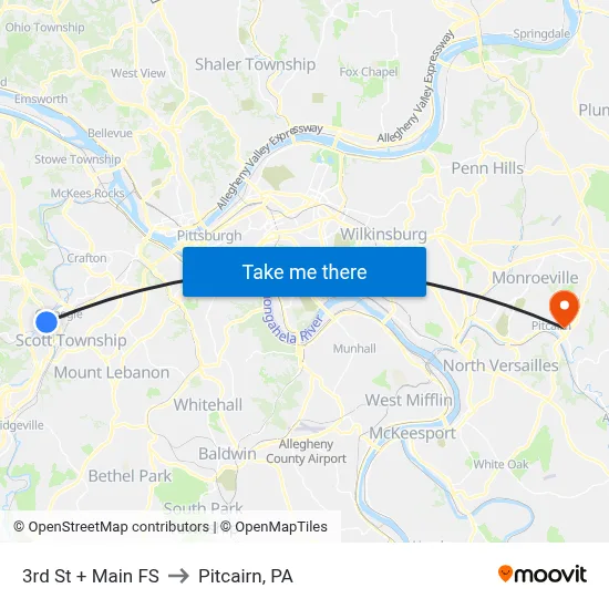 3rd St + Main FS to Pitcairn, PA map