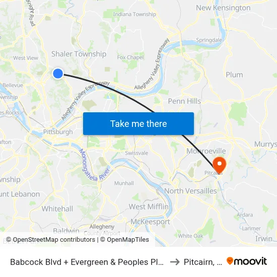 Babcock Blvd + Evergreen & Peoples Plank Rd to Pitcairn, PA map