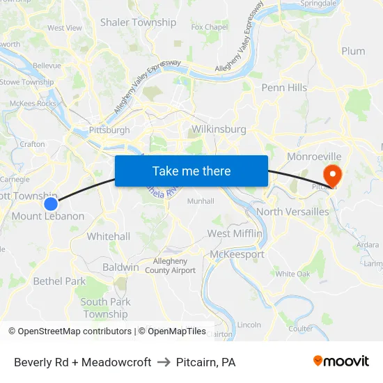 Beverly Rd + Meadowcroft to Pitcairn, PA map