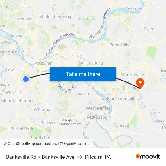 Banksville Rd + Banksville Ave to Pitcairn, PA map