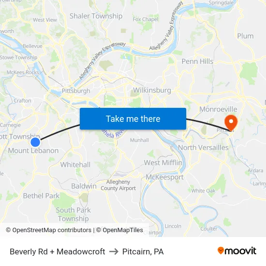 Beverly Rd + Meadowcroft to Pitcairn, PA map