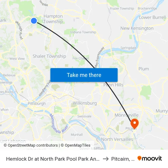 Hemlock Dr at North Park Pool Park And Ride to Pitcairn, PA map