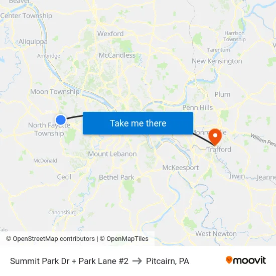 Summit Park Dr + Park Lane #2 to Pitcairn, PA map