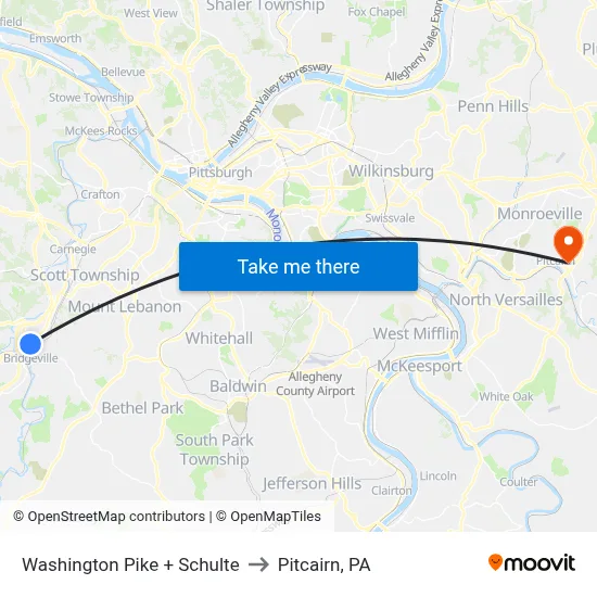 Washington Pike + Schulte to Pitcairn, PA map