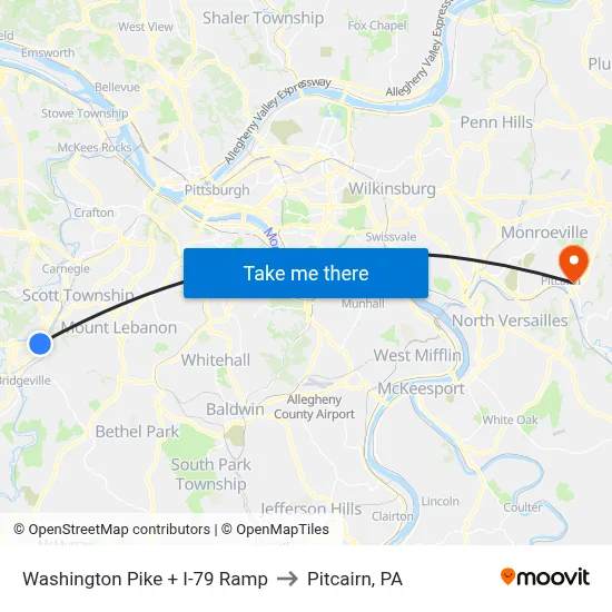 Washington Pike + I-79 Ramp to Pitcairn, PA map