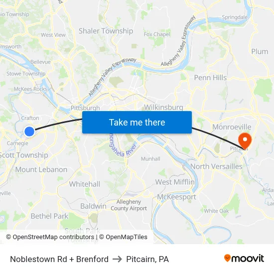Noblestown Rd + Brenford to Pitcairn, PA map