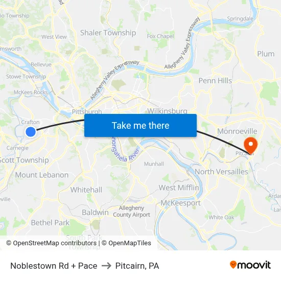 Noblestown Rd + Pace to Pitcairn, PA map