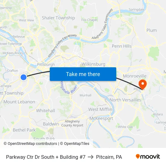 Parkway Ctr Dr South + Building #7 to Pitcairn, PA map