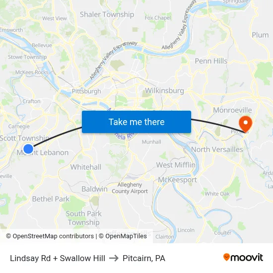 Lindsay Rd + Swallow Hill to Pitcairn, PA map