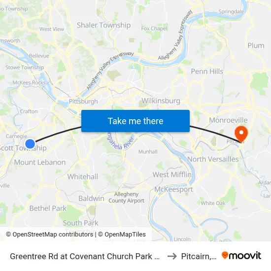 Greentree Rd at Covenant Church Park And Ride to Pitcairn, PA map