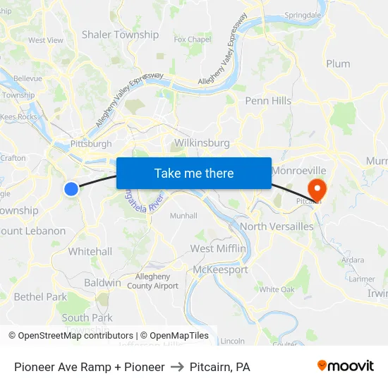 Pioneer Ave Ramp + Pioneer to Pitcairn, PA map