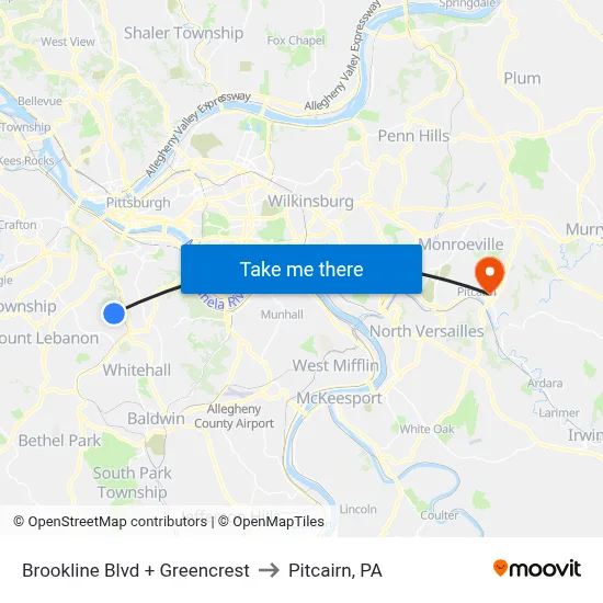 Brookline Blvd + Greencrest to Pitcairn, PA map