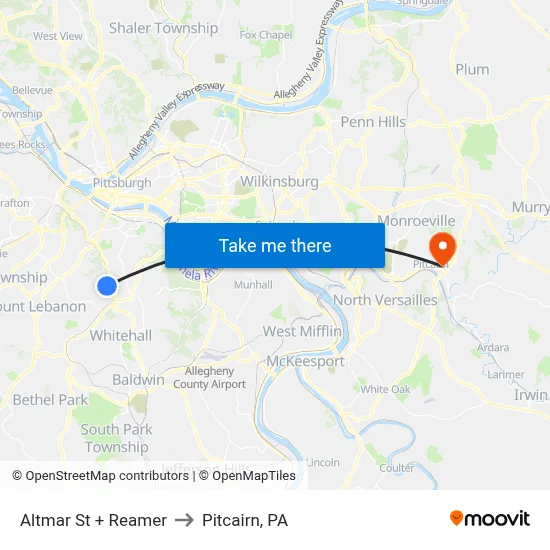 Altmar St + Reamer to Pitcairn, PA map