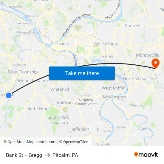 Bank St + Gregg to Pitcairn, PA map