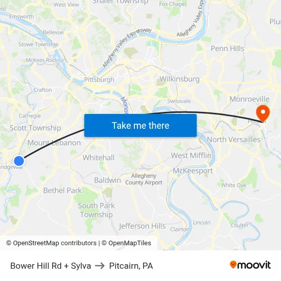 Bower Hill Rd + Sylva to Pitcairn, PA map