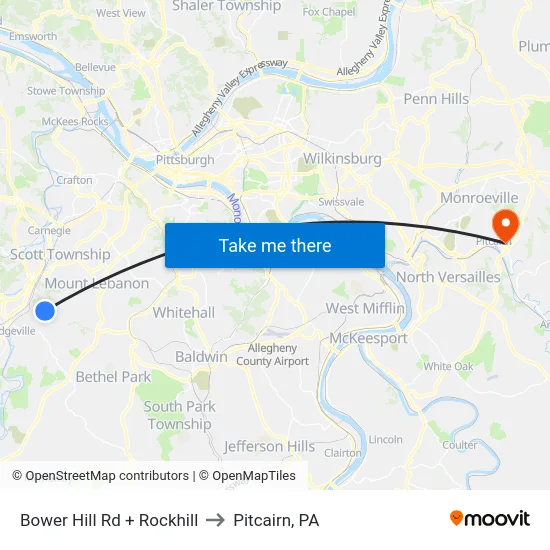 Bower Hill Rd + Rockhill to Pitcairn, PA map