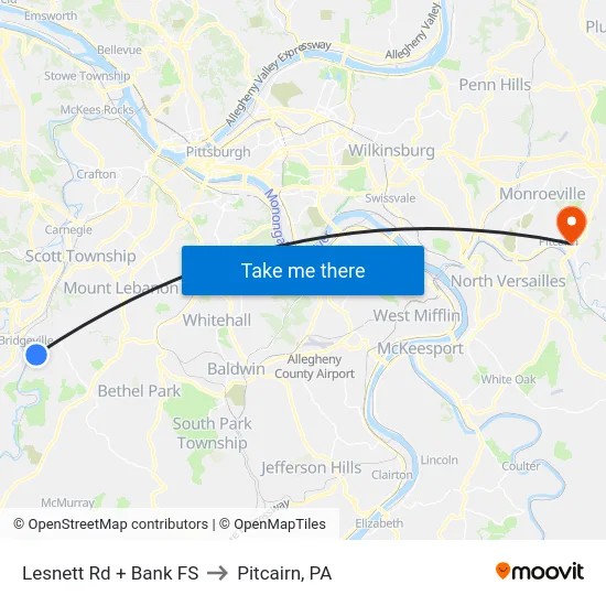 Lesnett Rd + Bank FS to Pitcairn, PA map