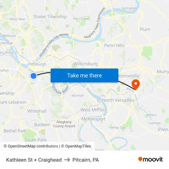 Kathleen St + Craighead to Pitcairn, PA map