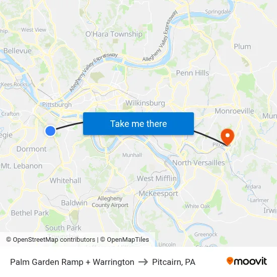 Palm Garden Ramp + Warrington to Pitcairn, PA map