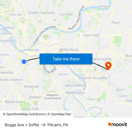Boggs Ave + Soffel to Pitcairn, PA map