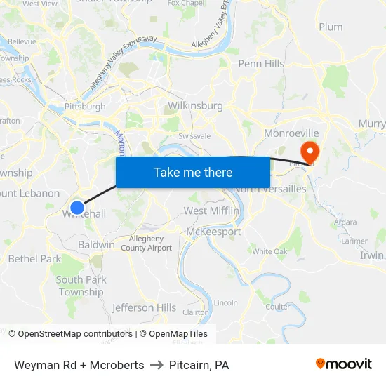Weyman Rd + Mcroberts to Pitcairn, PA map