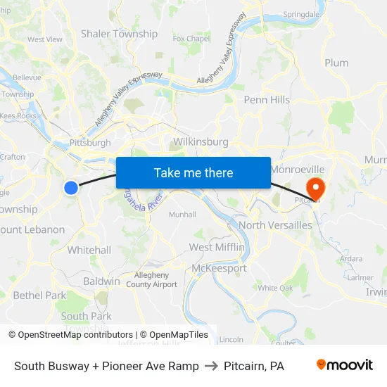 South Busway + Pioneer Ave Ramp to Pitcairn, PA map