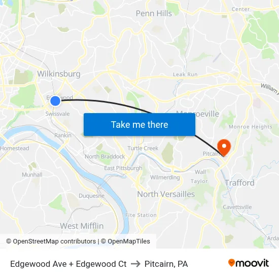 Edgewood Ave + Edgewood Ct to Pitcairn, PA map