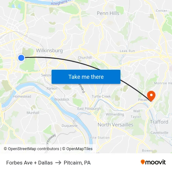Forbes Ave + Dallas to Pitcairn, PA map