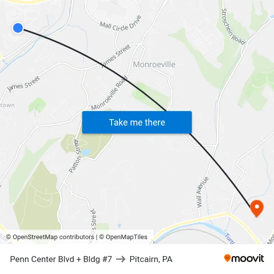 Penn Center Blvd + Bldg #7 to Pitcairn, PA map