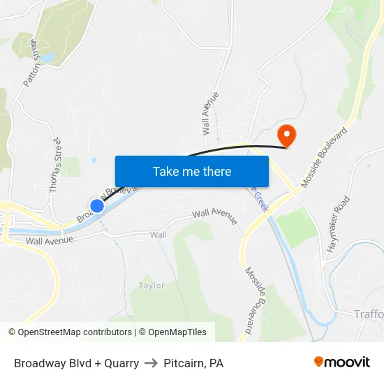 Broadway Blvd + Quarry to Pitcairn, PA map