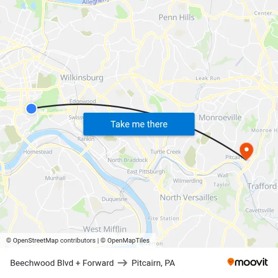 Beechwood Blvd + Forward to Pitcairn, PA map