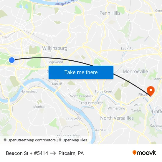 Beacon St + #5414 to Pitcairn, PA map