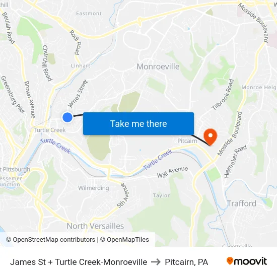 James St + Turtle Creek-Monroeville to Pitcairn, PA map