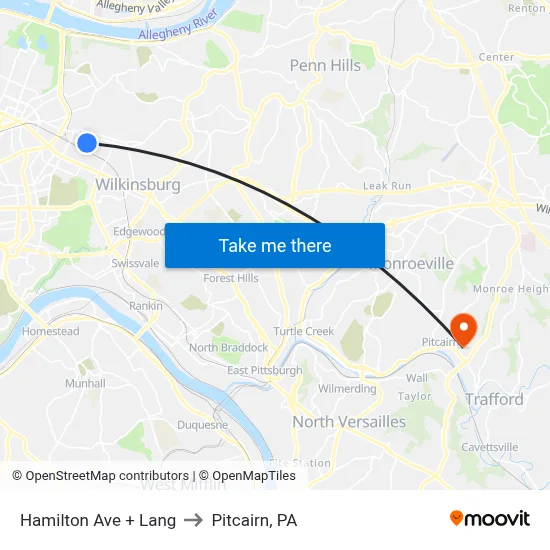 Hamilton Ave + Lang to Pitcairn, PA map