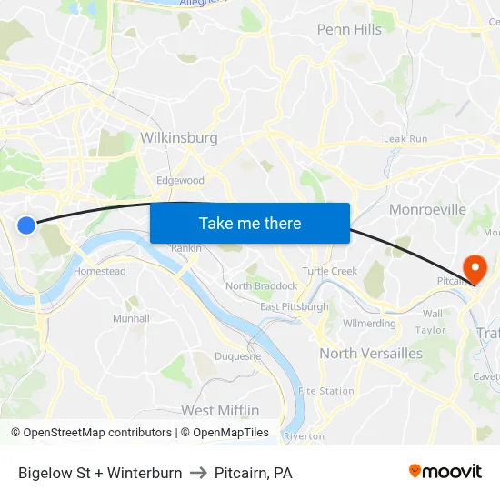 Bigelow St + Winterburn to Pitcairn, PA map