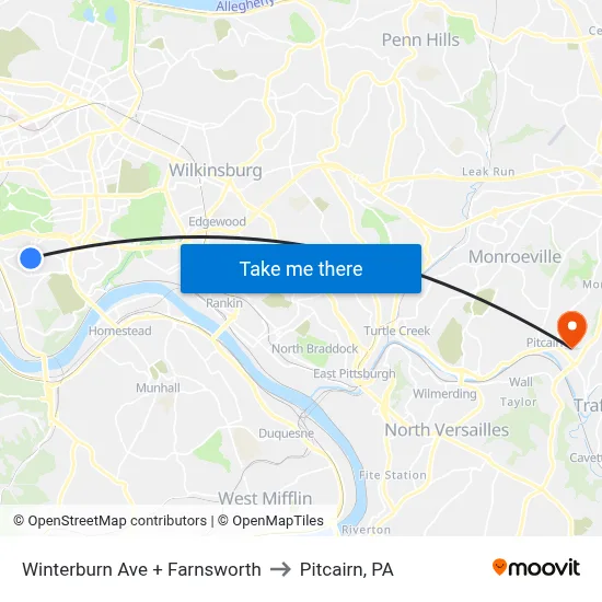 Winterburn Ave + Farnsworth to Pitcairn, PA map