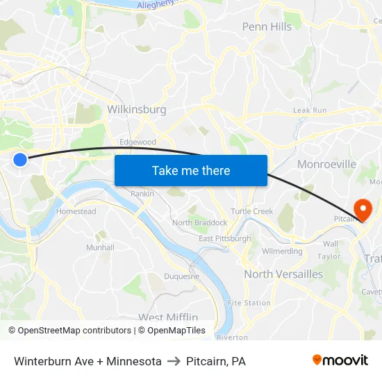 Winterburn Ave + Minnesota to Pitcairn, PA map