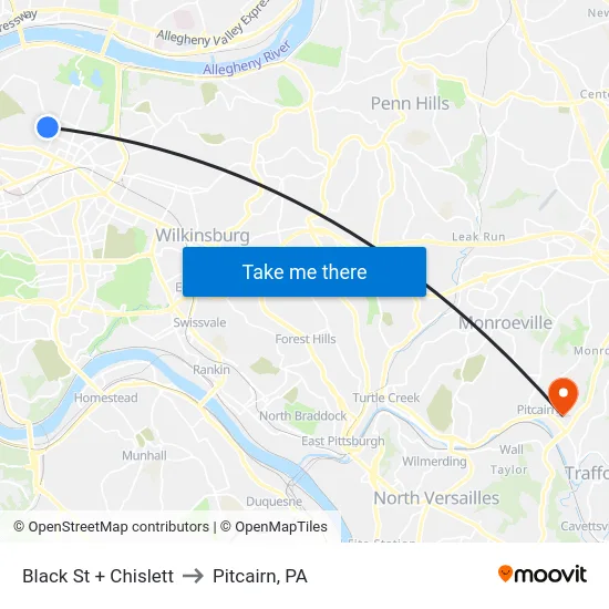Black St + Chislett to Pitcairn, PA map