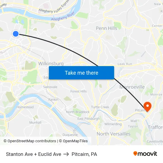 Stanton Ave + Euclid Ave to Pitcairn, PA map