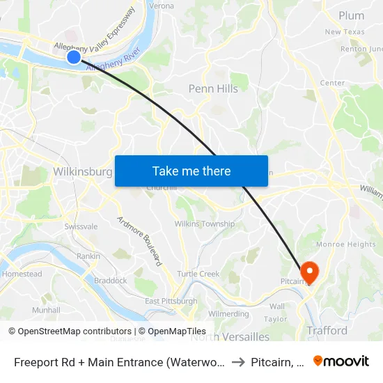 Freeport Rd + Main Entrance (Waterworks) to Pitcairn, PA map