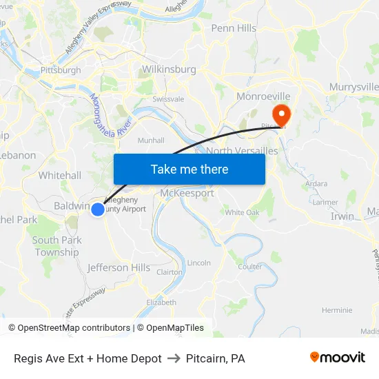 Regis Ave Ext + Home Depot to Pitcairn, PA map