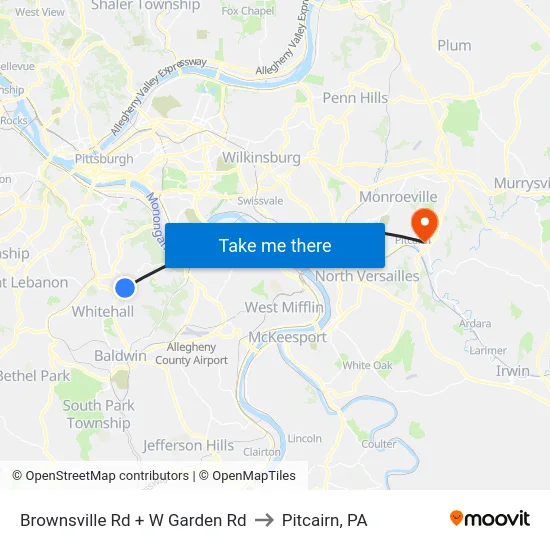 Brownsville Rd + W Garden Rd to Pitcairn, PA map